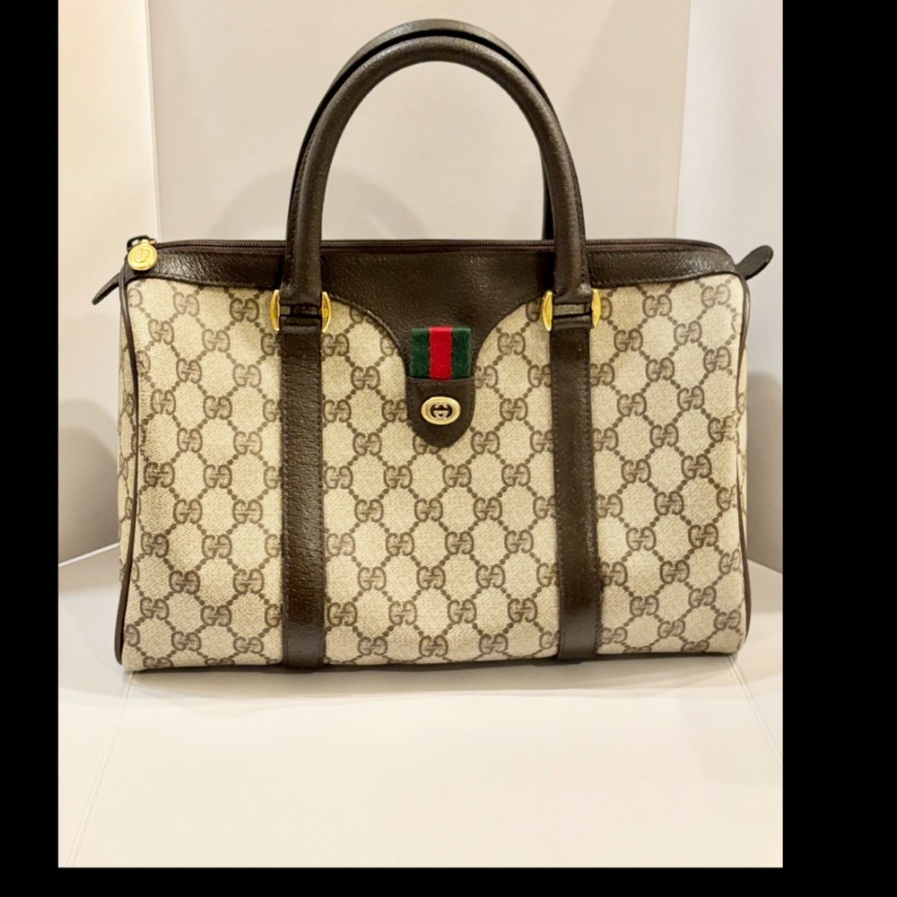 Gucci Beige and Brown Satchel with Gold Accents